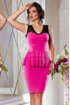 Rochie ocazie Delara din lycra ciclame cu peplum si platca de tull